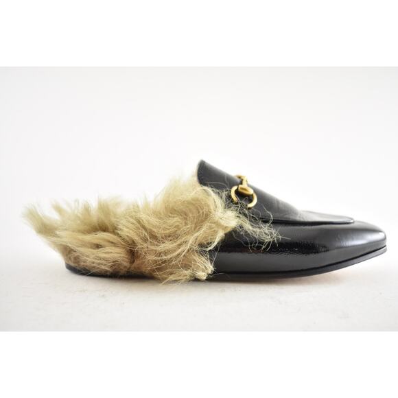 Gucci Princetown Black Patent Leather Fur Loafer Slide Slip Mule Slipper Flat 36 - Picture 2 of 14